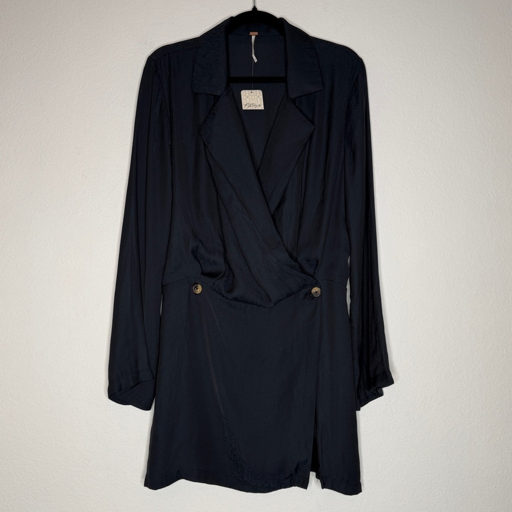 Free People Simone Blue Black Micro Snakeskin Wrap Mini Dress Size M NWT